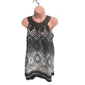 PIANO Black & White Women’s Jewel  Beaded‎ Top Sleeveless Size Large